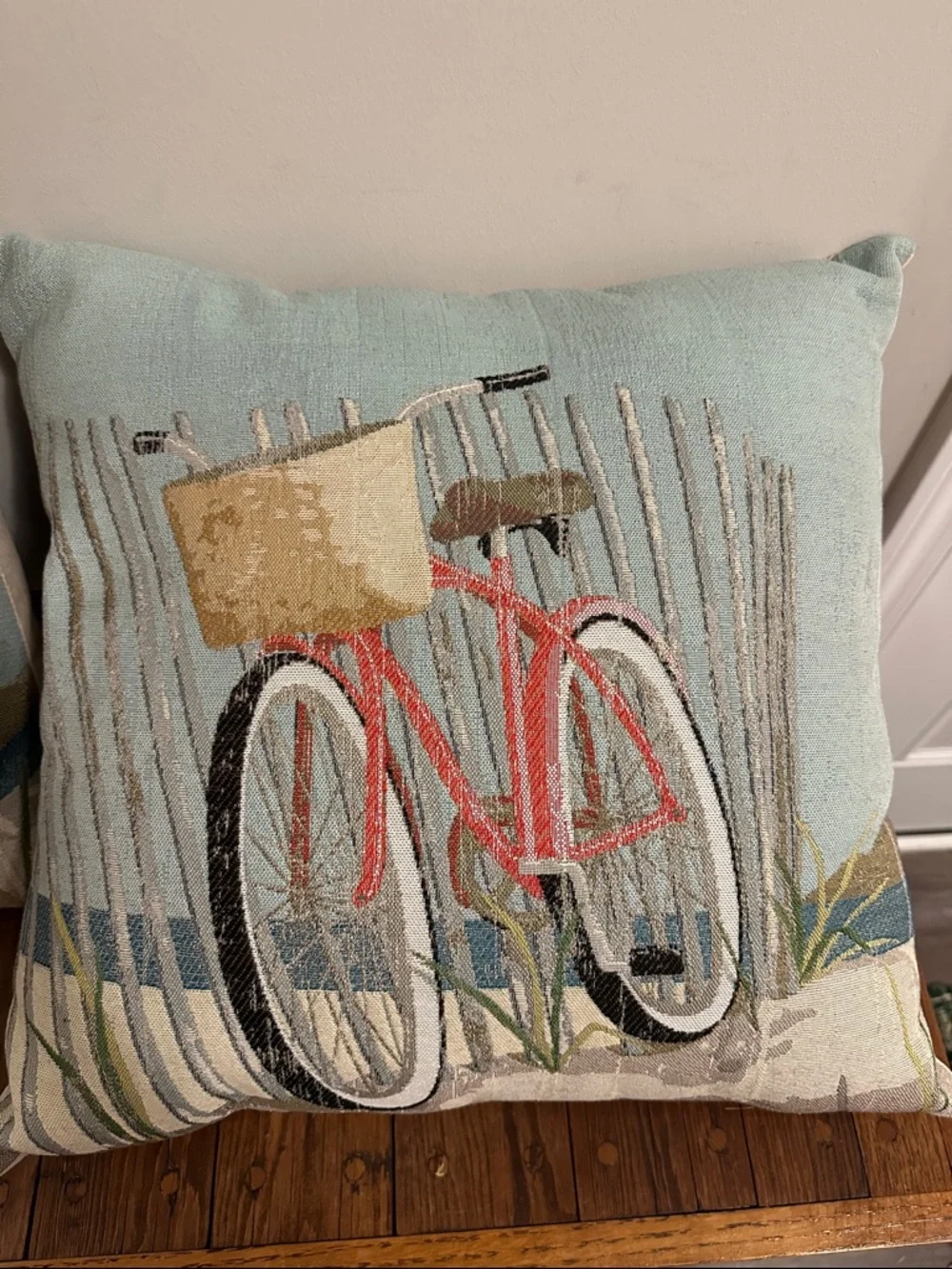 Coastal Bicycle Accent Pillow Pair in Light Blue
